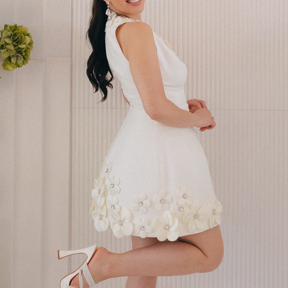 Bronx and Banco White Plunge Fit and Flare Mini Dress